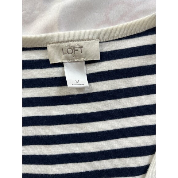 Loft womens medium Cardigan Stripes Navy White button up flower applique - Picture 5 of 6